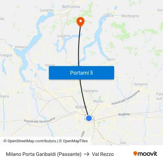 Milano Porta Garibaldi (Passante) to Val Rezzo map