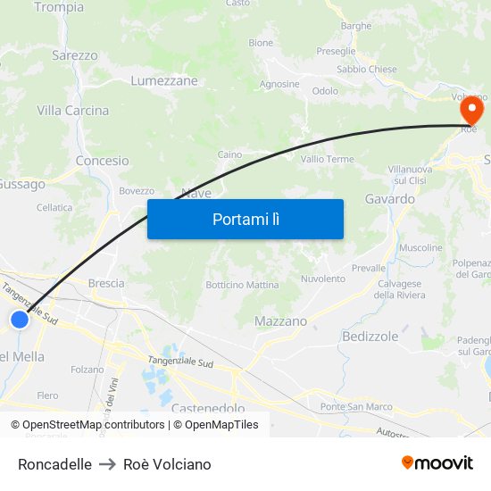 Roncadelle to Roè Volciano map