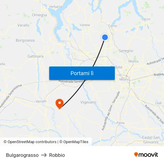 Bulgarograsso to Robbio map