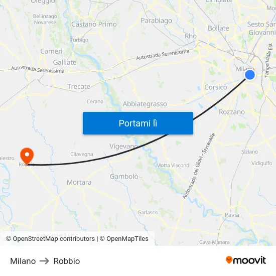 Milano to Robbio map