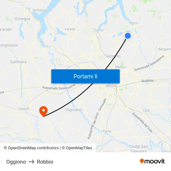 Oggiono to Robbio map