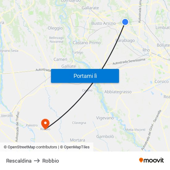 Rescaldina to Robbio map
