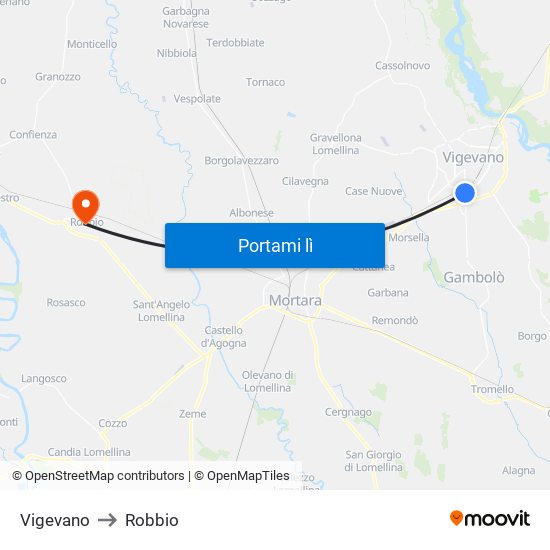 Vigevano to Robbio map