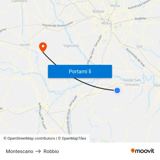 Montescano to Robbio map
