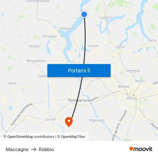 Maccagno to Robbio map