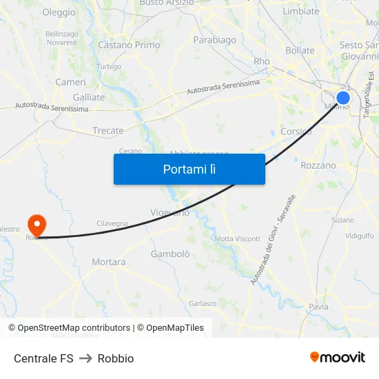 Centrale FS to Robbio map