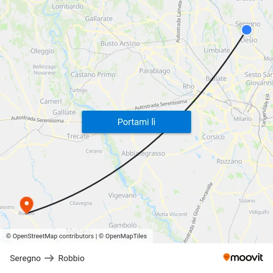 Seregno to Robbio map