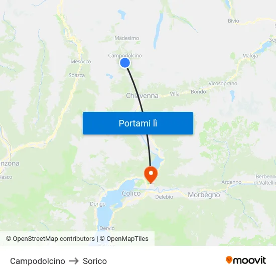 Campodolcino to Sorico map