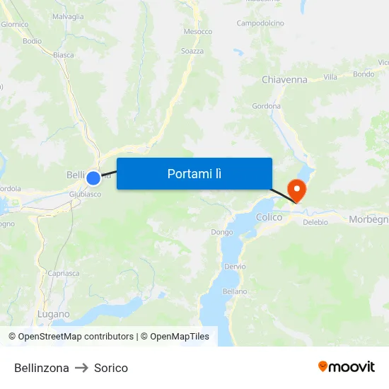 Bellinzona to Sorico map