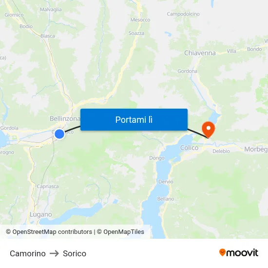 Camorino to Sorico map