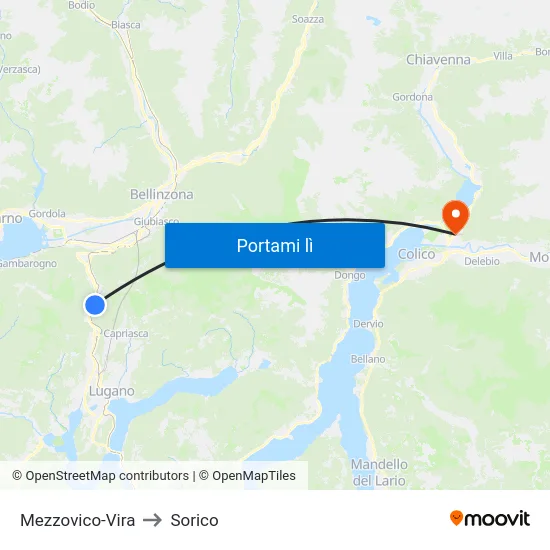 Mezzovico-Vira to Sorico map
