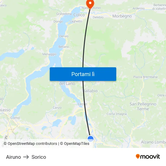 Airuno to Sorico map