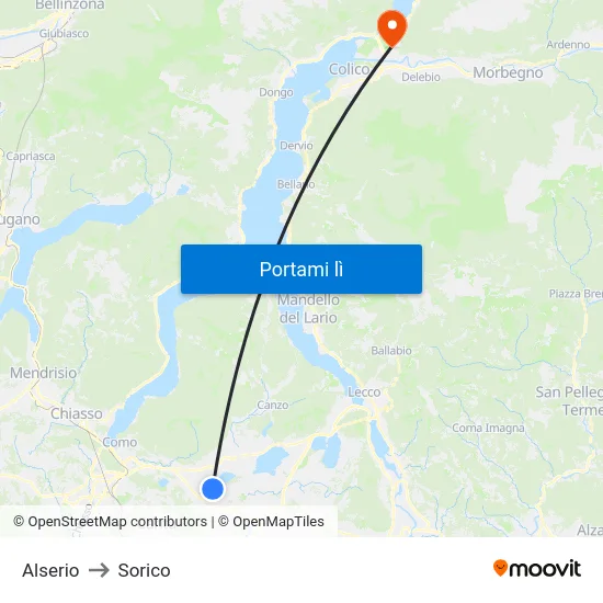 Alserio to Sorico map