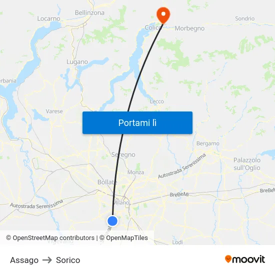 Assago to Sorico map