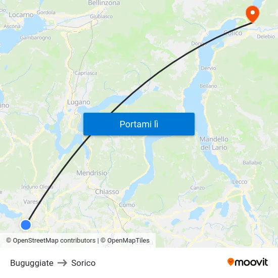 Buguggiate to Sorico map