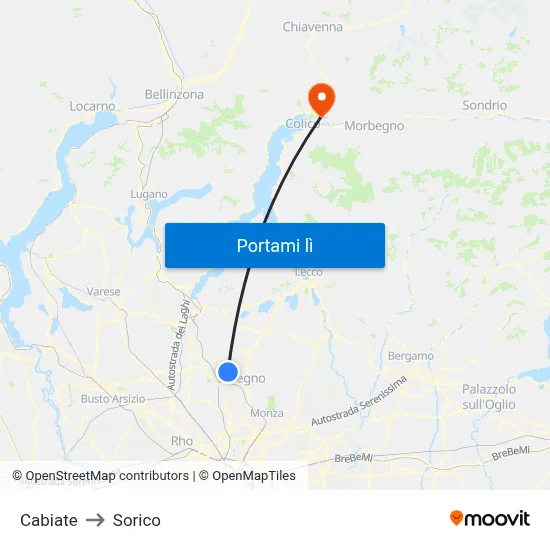 Cabiate to Sorico map