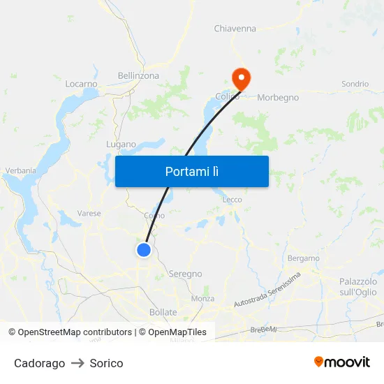 Cadorago to Sorico map