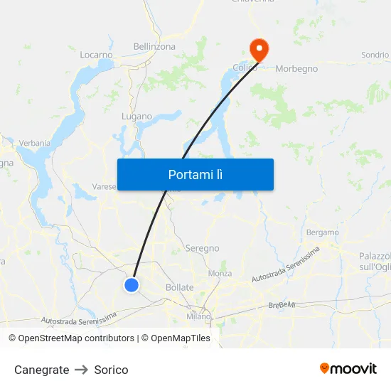 Canegrate to Sorico map