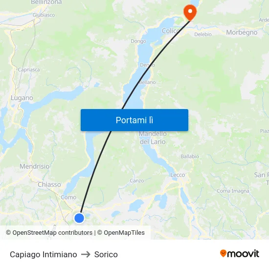 Capiago Intimiano to Sorico map