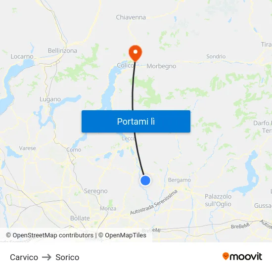 Carvico to Sorico map