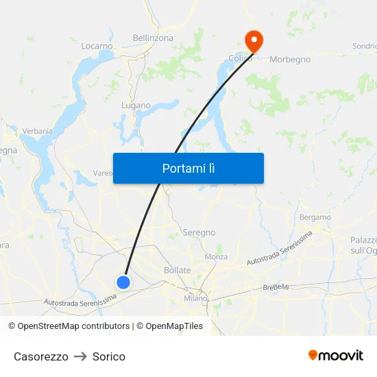 Casorezzo to Sorico map