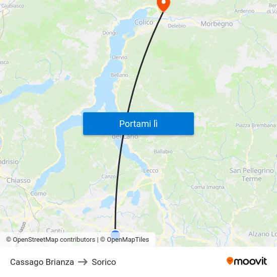 Cassago Brianza to Sorico map