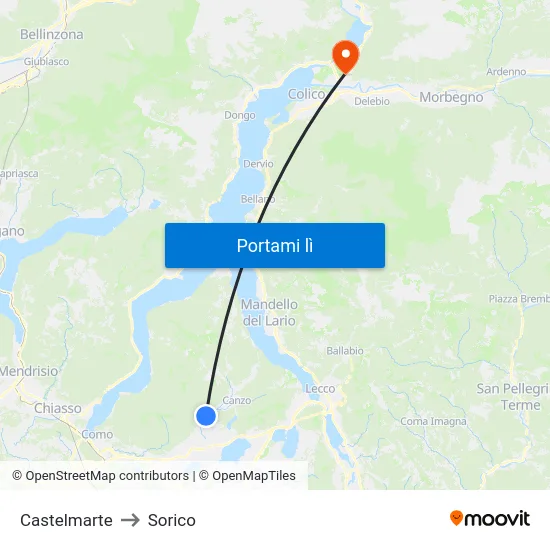 Castelmarte to Sorico map