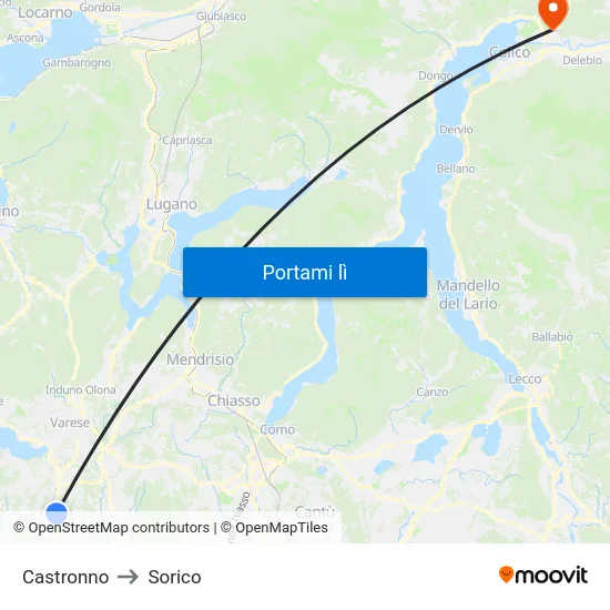 Castronno to Sorico map