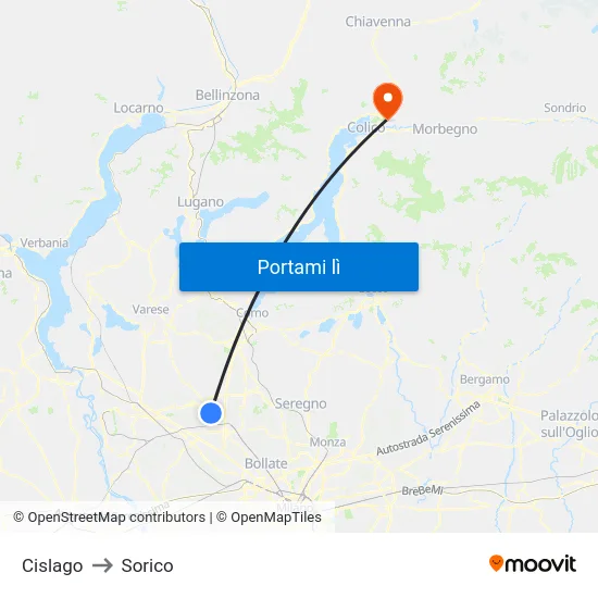 Cislago to Sorico map