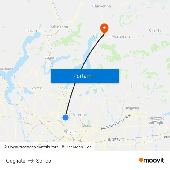 Cogliate to Sorico map