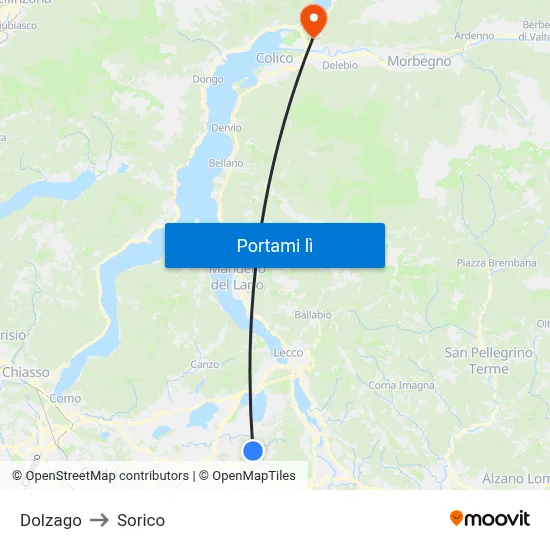 Dolzago to Sorico map