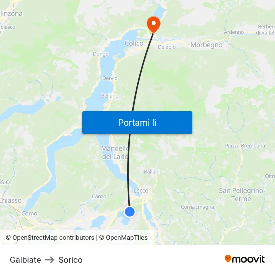 Galbiate to Sorico map