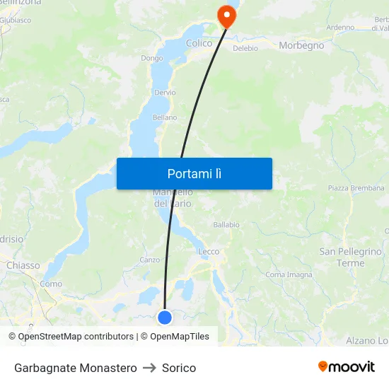 Garbagnate Monastero to Sorico map