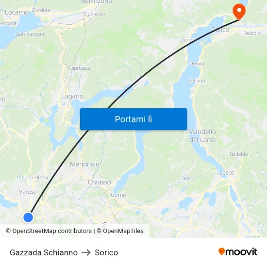Gazzada Schianno to Sorico map