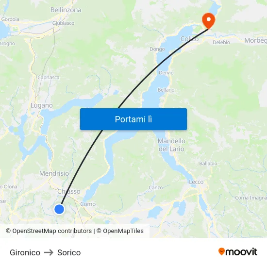 Gironico to Sorico map