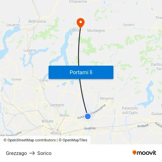 Grezzago to Sorico map