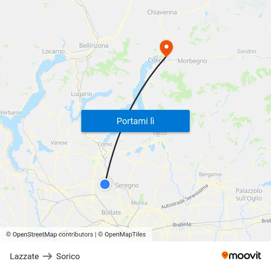 Lazzate to Sorico map