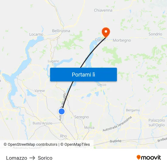 Lomazzo to Sorico map