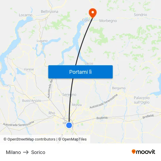 Milano to Sorico map