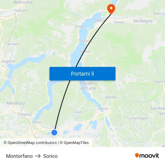 Montorfano to Sorico map