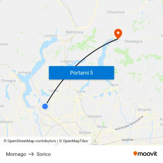 Mornago to Sorico map