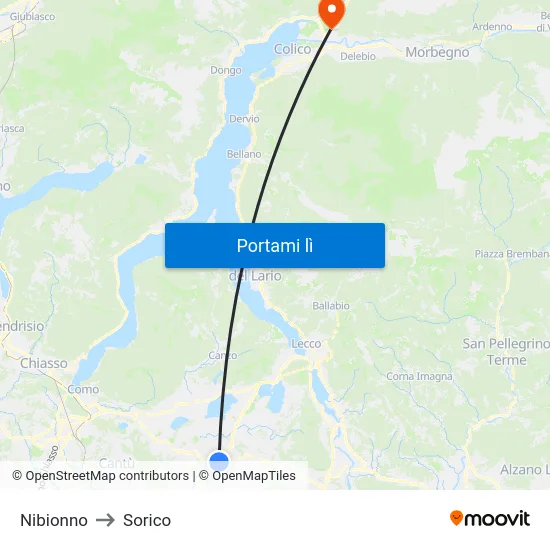 Nibionno to Sorico map