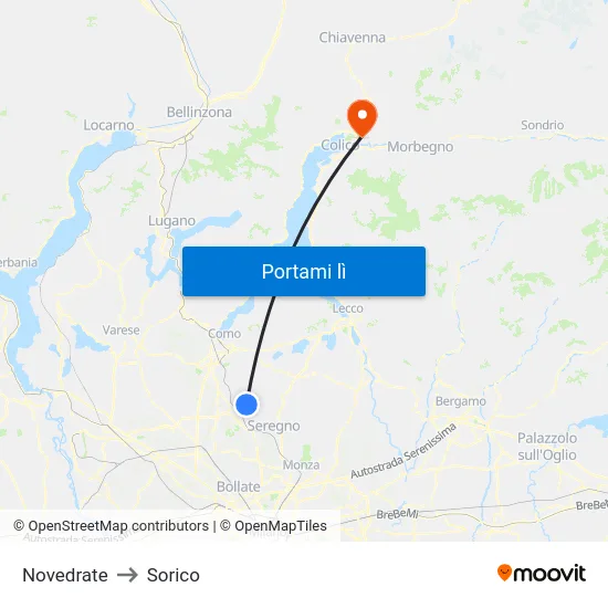 Novedrate to Sorico map