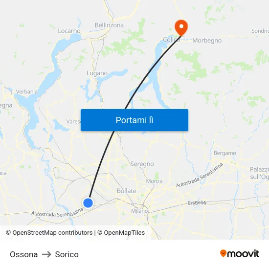 Ossona to Sorico map