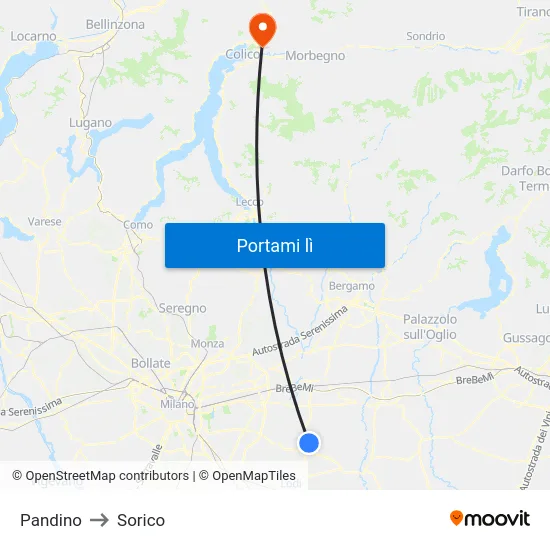 Pandino to Sorico map