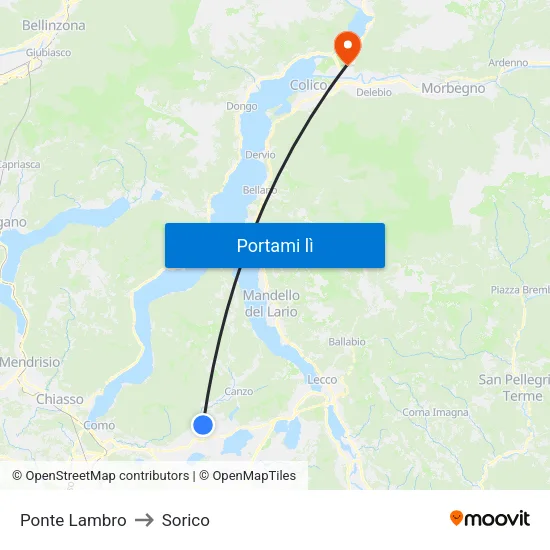 Ponte Lambro to Sorico map