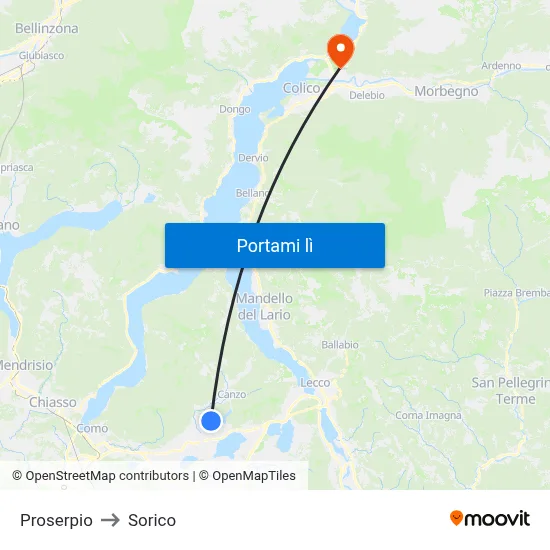 Proserpio to Sorico map
