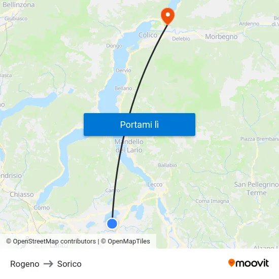 Rogeno to Sorico map