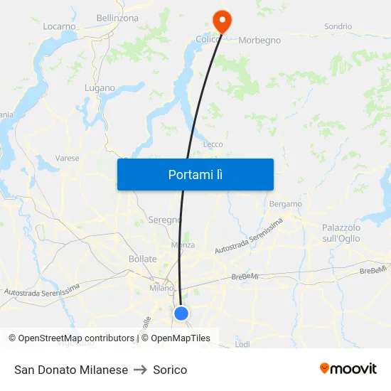 San Donato Milanese to Sorico map