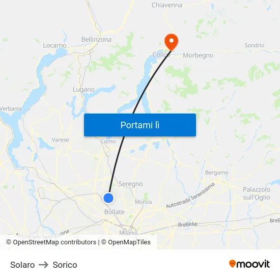 Solaro to Sorico map